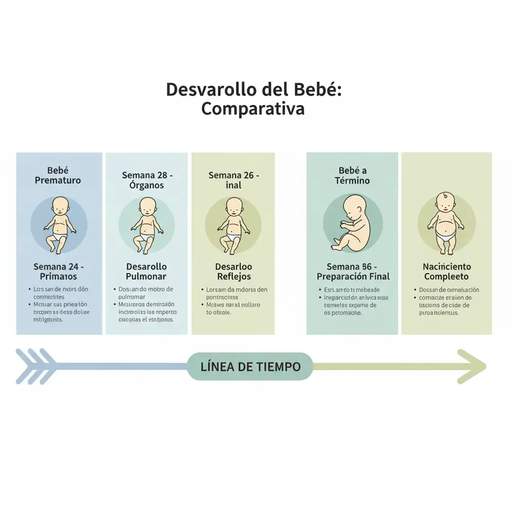 Gráfico comparativo – desarrollo de un bebé prematuro por etapas- clinica del crecimiento