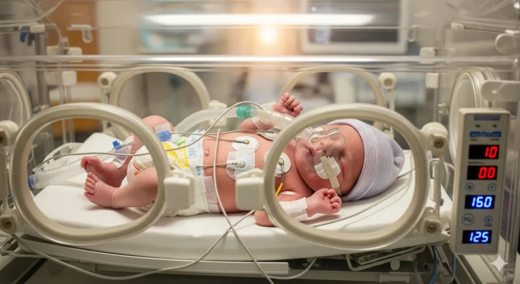 Imagen de equipo neonatal cuidados hospitalarios para un bebe prematuro- clinica del crecimiento